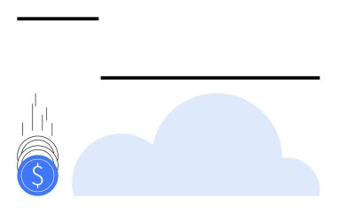 Bulut simgesine düşen paralar dijital işlemleri ve bulut tabanlı ödeme işlemlerini temsil ediyor. Finans, e-ticaret, bankacılık, fintech, dijital cüzdan, teknoloji firmaları, girişimler için ideal