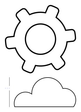 Bulut şeklindeki büyük bir teçhizatın siyah çizgisi. Teknoloji, yenilik, işbirliği, veri yönetimi, bulut hesaplama, sistem entegrasyonu ve dijital dönüşüm temaları için idealdir. Çizgi