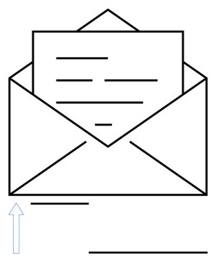Bir belge ve e-posta göndermeyi, paylaşmayı ya da iletişimi öneren yukarı doğru bir ok içeren zarfı aç. İdeal mesajlaşma, iletişim, posta, iş, yazışma, soyut bildirimler