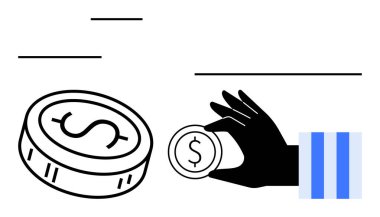 Dolar sembollü siyah el, dolar işaretli daha büyük para ve geometrik çizgiler. Finans, yatırım, tasarruf, para, bankacılık ekonomisi zenginlik temaları için idealdir. Satır metaforu