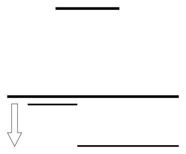 Aşağı doğru, farklı uzunluktaki kalın yatay çizgileri gösteren ok yön ve rehberlik hissi yaratır. Süreç akışı, asgari düzen, navigasyon, iş stratejisi ve öğrenme için ideal