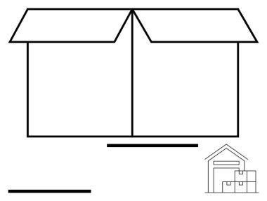Küçük bir depo ve istiflenmiş kutu simgesiyle birlikte kutu ana hatlarını aç. Paketleme, nakliye, e-ticaret, envanter, depolama, organizasyon, ticaret için ideal. Asgari tasarım soyut çizgi düz metaforu