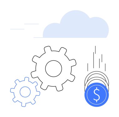 Bulutun altına düşen paraların yanında hareket eden iki vites. Üretkenlik, finans, bulut hesaplama, verimlilik, otomasyon, teknoloji ve iş yenilik temaları için idealdir. Satır metaforu