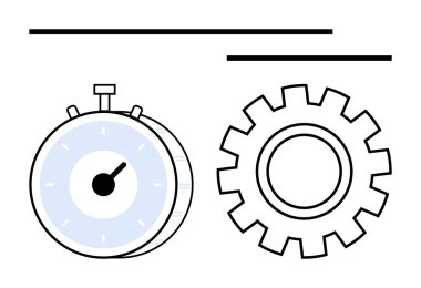 Kronometre ve ekipman temiz minimalist tasarım zaman yönetimi, verimlilik, süreç optimizasyonu ve verimlilik iyileştirmesini vurguluyor. Planlama, yenilik, takım çalışması ve sanayi için ideal