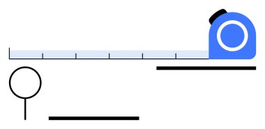 Cetvel ölçeği, daire ve kalın çizgilerle ölçülen şeritler hassasiyeti, ölçümü, geometriyi vurguluyor. İnşaat, mühendislik, tasarım kavramları, doğruluk dengesi planlaması için ideal