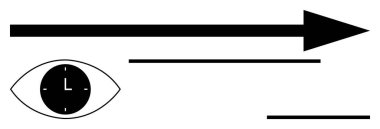 İçinde bir saat, ilerleyen kalın bir ok ve yatay çizgiler olan gözleri aç. Zaman yönetimi, odaklanma, görme, ilerleme, üretkenlik, hedef belirleme metaforu için idealdir