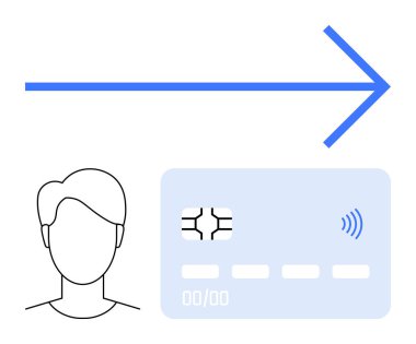 Mavi ok, kişinin ana hatları, temassız kart dijital ödemeyi temsil ediyor, temassız teknoloji, e-ticaret. Finans, teknoloji, e-cüzdanlar, yenilikçi güvenlik kullanıcı yönetimi soyut çizgisi için ideal