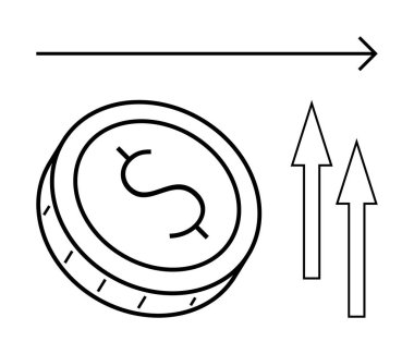 İçinde bir dolar işareti, yukarı doğru iki ok ve finansal artışı temsil eden bir ok var. Finans, yatırım, tasarruf, ekonomik eğilimler, büyüme, iş stratejisi için ideal