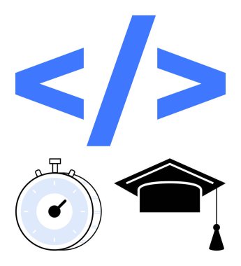 Kod parantezleri, zamanlayıcı ve kodlama eğitimini, zaman yönetimini, öğrenme hedeflerini gösteren havan panosu. Program, öğretim, çevrimiçi kurslar, verimlilik projeleri akademik başarı için ideal