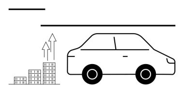 Yukarı doğru okları olan minimalist araba büyüme, ulaşım ve ilerlemeyi sembolize ediyor. Ticari başarı, ekonomik büyüme, ulaşım yeniliği, başlangıç vizyonu, hareketlilik için ideal