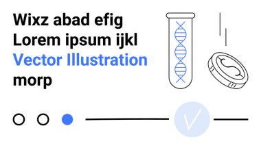 Test tüpü, bozuk para ve çeşitli metin elementlerinde DNA çift sarmalı. Bilim eğitimi, araştırma sunumları, biyoteknoloji, akademik yayınlar, laboratuvar, genetik çalışmalar ve tıbbi çalışmalar için ideal