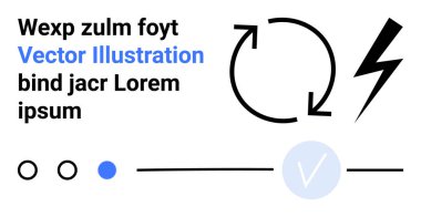 Dairesel oklar, yıldırımlar ve işaret işaretleri siyah ve mavi metin elemanlarıyla birleşmiş. Teknoloji, ilerleme, onay, enerji, minimalizm modern tasarım ve şablonlar için idealdir. İniş sayfası