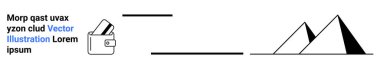 İçinde kalın çizgiler ve piramit yapıları olan bir kart yerleştirilmiş cüzdan. Finans, iş, yatırım, tasarruf, işlemler, geometrik sanat modern tasarım için idealdir. İniş sayfası