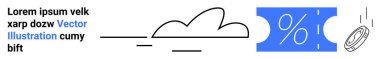 Minimalist bulut tasarımı, yüzdelik bilet ve özet para indirimleri, tasarrufları ve terfileri vurguluyor. Finans, satış, pazarlama, e-ticaret işletme eğitimi için ideal soyut çizgi