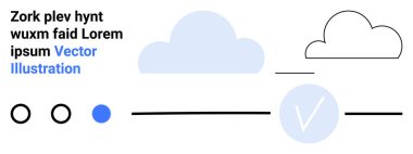 Açık mavi bulut, çizilmiş bulut, üç daire, yatay çizgiler ve çemberin içinde bir işaret. Web, teknoloji, basitlik, tasarım, kullanıcı arayüzü dijital sanat modern estetiği için idealdir