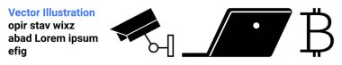 Güvenlik kamerası, mezuniyet şapkası, dizüstü bilgisayar ve kripto para birimi sembolü. Eğitim, güvenlik, teknoloji, finans, dijital dönüşüm için idealdir.