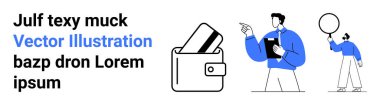 Cüzdanında iki kart, elinde pano olan biri, elinde balon tutan biri. Finansal hizmetler, danışmanlık, müşteri desteği, sunumlar, halka açık konuşma, pazarlama eğitimi için ideal