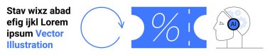 Dairesel ok, yüzde ikonu ve yapay zeka elementi olan insan kafası. Veri analizi için ideal, yapay zeka, otomasyon, teknoloji, karar verme, süreç optimizasyonu soyut çizgi