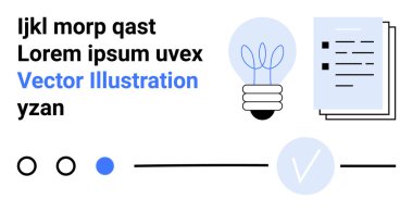 Soyut ampul, kontrol listesi belgeleri, yer tutucu metin ve ilerleme göstergeleri. Ticari strateji, üretkenlik, yenilik, planlama, süreç yönetimi proje izleme markalaşması için ideal