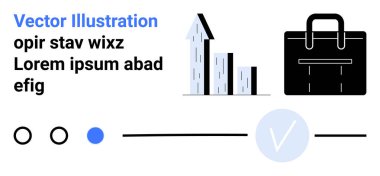 Oklu iş grafiği, siyah evrak çantası, metin elemanları ve çeşitli şekiller, büyüme, organizasyon ve başarı temalarını temsil ediyor. İş büyümesi ve profesyonel kalkınma projesi için ideal