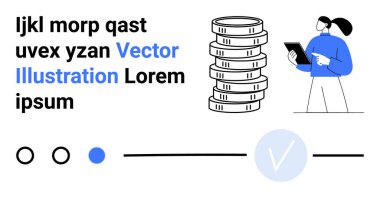 Tablet kullanan, analiz eden, madeni para yığınını temsil eden bir karakter. Finansal planlama, yatırım tavsiyesi, ekonomi tartışmaları, bütçe dersleri, dijital bankacılık için ideal