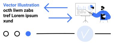 Ekranda profesyonel veri sunumu grafikler, iletişim akışını gösteren mavi oklar, kurşun noktalar. İş sunumları, strateji planlaması, takım toplantıları, veri analizi için ideal