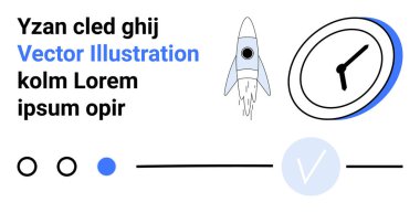 Lorem Ipsum 'un siyah ve mavi yazı tipiyle yazdığı minimalist roket saatin yanında fırlatılıyor. Başlangıç temaları, iş büyümesi, verimlilik, zaman yönetimi, gelecek planlama, üretkenlik için ideal