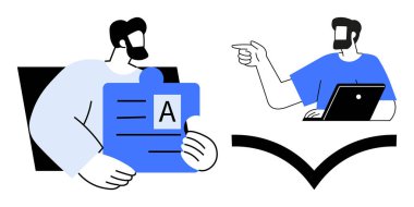 İki meslektaş bir projeyi tartışıyor, biri üzerinde 