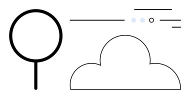 Dairesel yapraklı ağaç, bulut şekilli çizgi, yatay çizgiler ve minimalist tasarım tarzıyla küçük noktalar. Doğa temaları, modern sanat, sadelik kavramları, temiz tasarım, soyut hikayeler için ideal