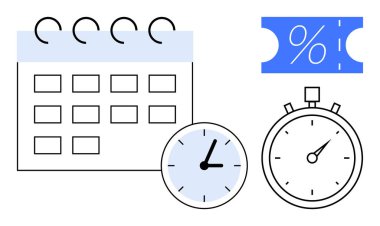 Elementler arasında bir takvim, saat, kronometre ve indirim bileti yer alıyor. Program, planlama, teslim tarihleri, verimlilik zamanı verimlilik ve tasarruf kavramları için idealdir. Soyut satır düzlüğü
