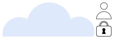 Kilidin üzerinde kullanıcı simgesi olan bulut güvenli bulut depolama ve kullanıcı doğrulamasını temsil ediyor. Teknoloji, veri güvenliği, bulut bilgisayarı, kullanıcı gizliliği, çevrimiçi koruma, dijital depolama için ideal