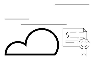 Cloud symbol with a secure certificate, highlighted with an award ribbon and time stamp. Ideal for cloud storage, digital certification, security, time-sensitive documentation, online validation clipart