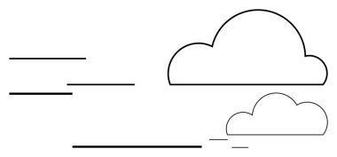 Basit çizgilerle çizilmiş bulutlar ve hareketleri gösteren yatay çizgiler. Hava, hız, doğa, ulaşım, basitlik, ilerleme ve soyut düz metafor için ideal