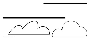 İki çizgili bulut ve üç paralel yatay çizgi. Hava simgeleri, minimalist tasarımlar, kavramsal sanat, görsel metaforlar, soyut temsiller, eğitim araçları için ideal