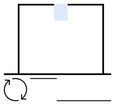 Minimalist dizüstü bilgisayar ana hatları yenilenmiş bisiklet oku ve üstünde mavi bir dikdörtgen. Teknoloji, güncellemeler, ilerleme, kodlama, yenilik, iş akışı, soyut çizgi düz metaforu için ideal