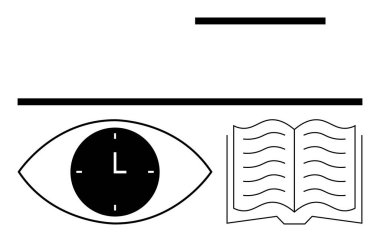 Saat merkezli göz ve bilgi ve odaklanmayı temsil eden satırlar içeren kitap. Üretkenlik, öğrenim, organizasyon, zaman yönetimi, eğitim, okuma, soyut çizgi düz metafor için ideal