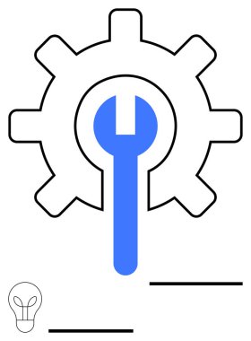 Dişliler ve mavi anahtarlar rötuş, bakım ve teknik optimizasyon. Mühendislik, çözümler, geliştirme, sorun çözme, yenilik, takım çalışması soyut metafor için ideal