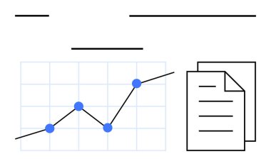 Veri noktalarıyla yükselen eğilimi gösteren çizgi grafiği, belgelerle eşleştirildi. İş için ideal, veri analizi, büyüme, istatistiksel raporlar, performans değerlendirmesi, sunumlar, soyut çizgi düz