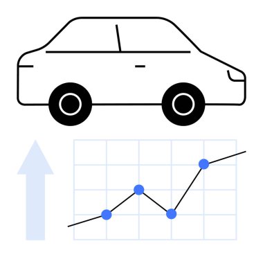 Aracın ana hatları yukarı doğru ok şeklinde. Ticari büyüme, otomotiv eğilimleri, satış verileri, ulaşım analitikleri, çevre dostu pazarlar, teknoloji içgörüleri, soyut düz çizgi