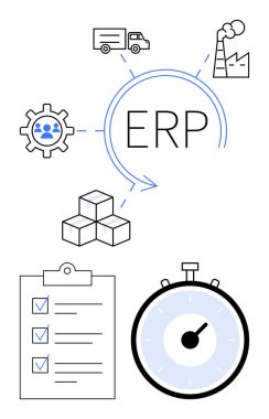 Acil durum ekipleri kontrol listesi kronometre nakliye kamyonu, fabrika, kutular. Ticari optimizasyon, işletim yönetimi, lojistik, zaman yönetimi, kaynak planlaması, üretim için ideal