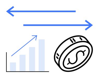 Yukarı doğru ok, iki yatay ok ve bir dolarlık para. Finans, yatırım, ekonomik büyüme, piyasa eğilimleri, iş stratejisi gelirleri finans planlamasını artırmak için ideal. Satır metaforu