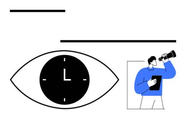 Göz içindeki saat zamana odaklanmayı sembolize eder. Dürbünlü bir adam görüşü, stratejisi ve planı ön plana çıkarır. Üretkenlik, hedefler, program tasarımları, iş akışları ve soyut düz çizgi için ideal