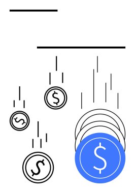 Dolar paralarının düşüşü, finansal büyümeyi ve servetin birikmesini gösteriyor. Yatırım, finans, iş stratejisi, ekonomi, tasarruf, bankacılık ve ekonomik büyüme için ideal. Satır metaforu