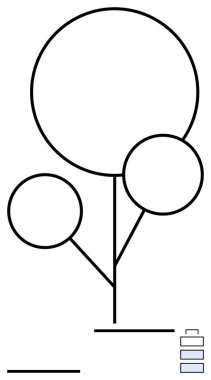 Gövdesi ve dalları asgari pil seviyesinde parmaklıklarla eşleştirilmiş üç dairesel ağaç tepe örtüsü. Sürdürülebilirlik, enerji, doğa, ekoloji, büyüme, denge, soyut çizgi düz metafor için ideal