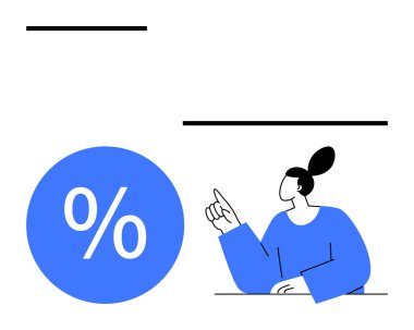 Ekmek puanı büyük mavi yüzde işareti olan kadın indirimleri, finansal analizleri sembolize ediyor ve tasarruflara odaklanıyor. Finans, pazarlama, analitik, eğitim ve ekonomi satışları için ideal