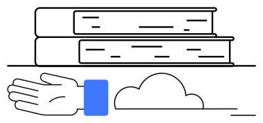 El altından iki kitap ve bulut. Eğitim, destek, rehberlik, öğrenme, bilgi, danışmanlık, takım çalışması metaforu için ideal