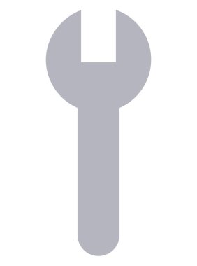 Onarım, bakım, inşaat, problem çözme, DIY projeleri, mekanik işler ve alet organizasyonunu temsil eden gri anahtar aracı. Endüstri makineleri için ideal. Düz renk simgesi