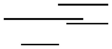 Değişken uzunluklu siyah yatay çizgiler, temiz beyaz arka plana karşı asimetrik olarak hizalanmış. Modern sanat stilleri, denge kavramları, basitlik, odak, Zen temaları, doğrusal hareket için ideal