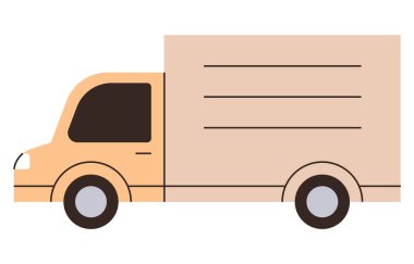 Bej kargo alanı ve minimalist tasarımı olan bir teslimat kamyonunun yan görüntüsü. Lojistik, ulaşım, nakliye, teslimat, taşıma, taşımacılık, ticari filo, düz renk simgesi için ideal