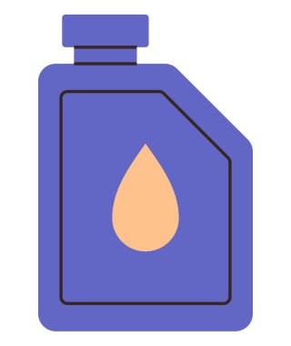 Ortasında turuncu damlacık simgesi olan mavi dikdörtgen motor yağı kabı. Araba bakımı, motor bakımı, yağlama, otomotiv endüstrisi, yakıt ürünleri, çevre dostu çözümler için ideal